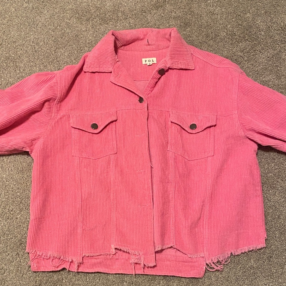POL Women's Vibrant Pink Corduroy Utility Jacket